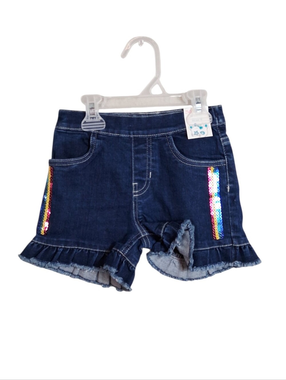 NWT Rainbow Sequin Ruffle Denim Shorts | Girls Size 5